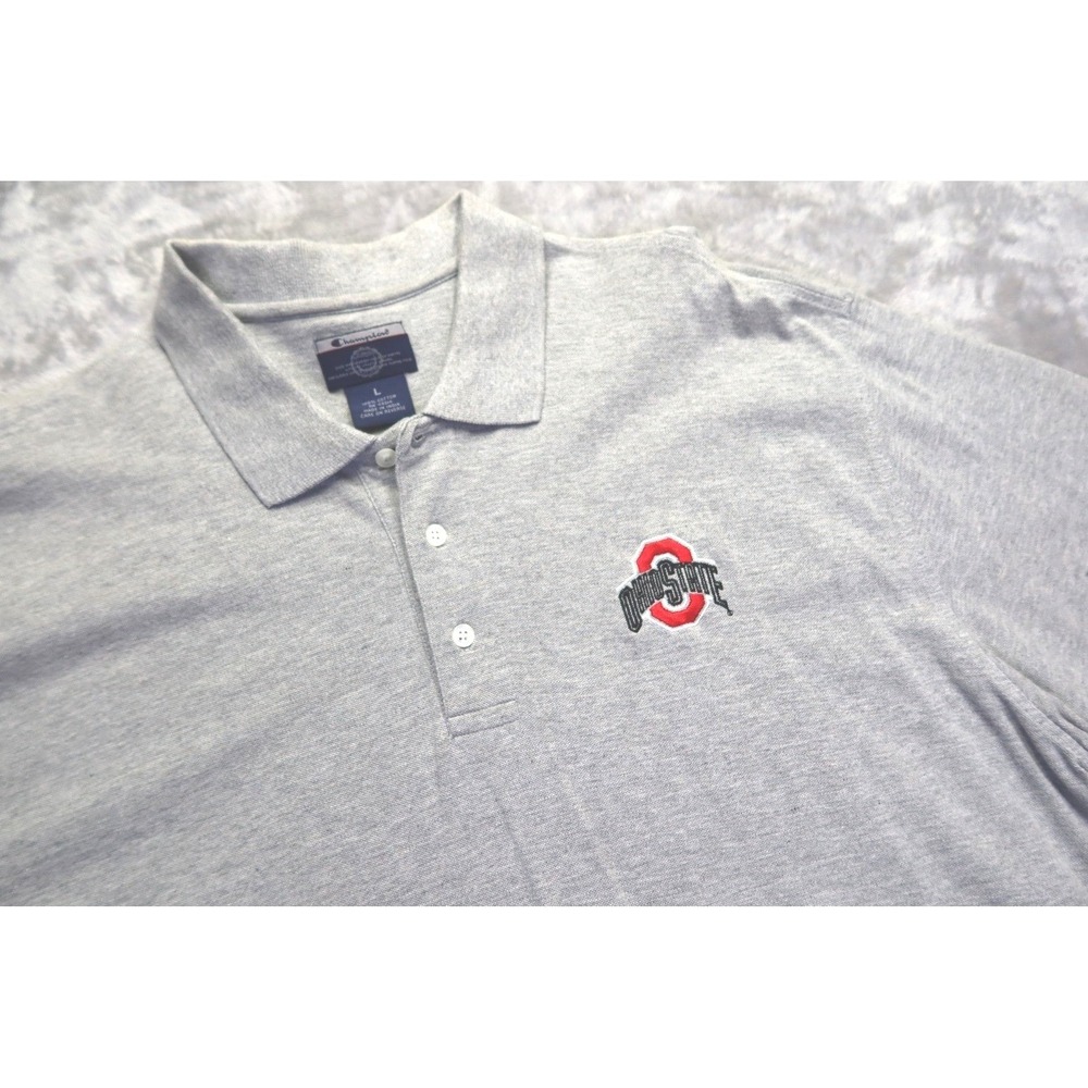 Ohio State University Polo Shirt Size L‎ Buckeyes Stitched Logo Gray Champion